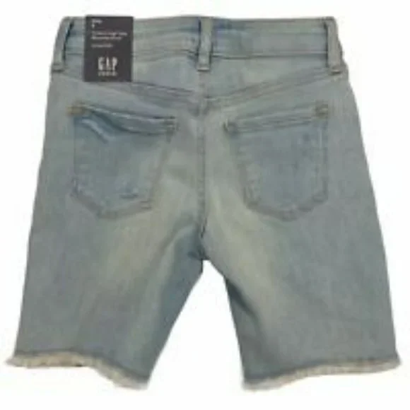 NWT GAP Girls Stretch High Rise Bermuda Shorts Sz 6 Light Wash Denim Rips - Picture 2 of 7